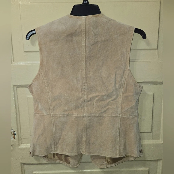 OUTBROOK Ladies Large (12/14) 100% Leather Embroidered Trim Sleeveless Vest GUC - Picture 6 of 7